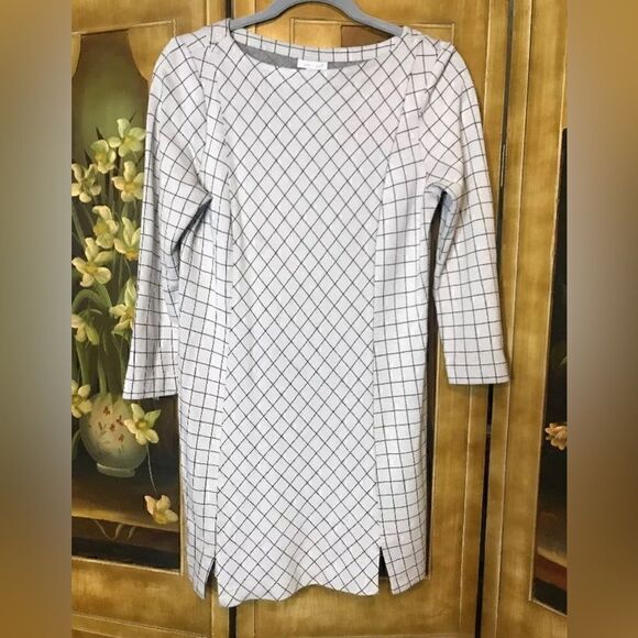 J. Jill Women's Ponte Knit 3/4 Sleeve Off White / Black Dress - Size S - Picture 4 of 9